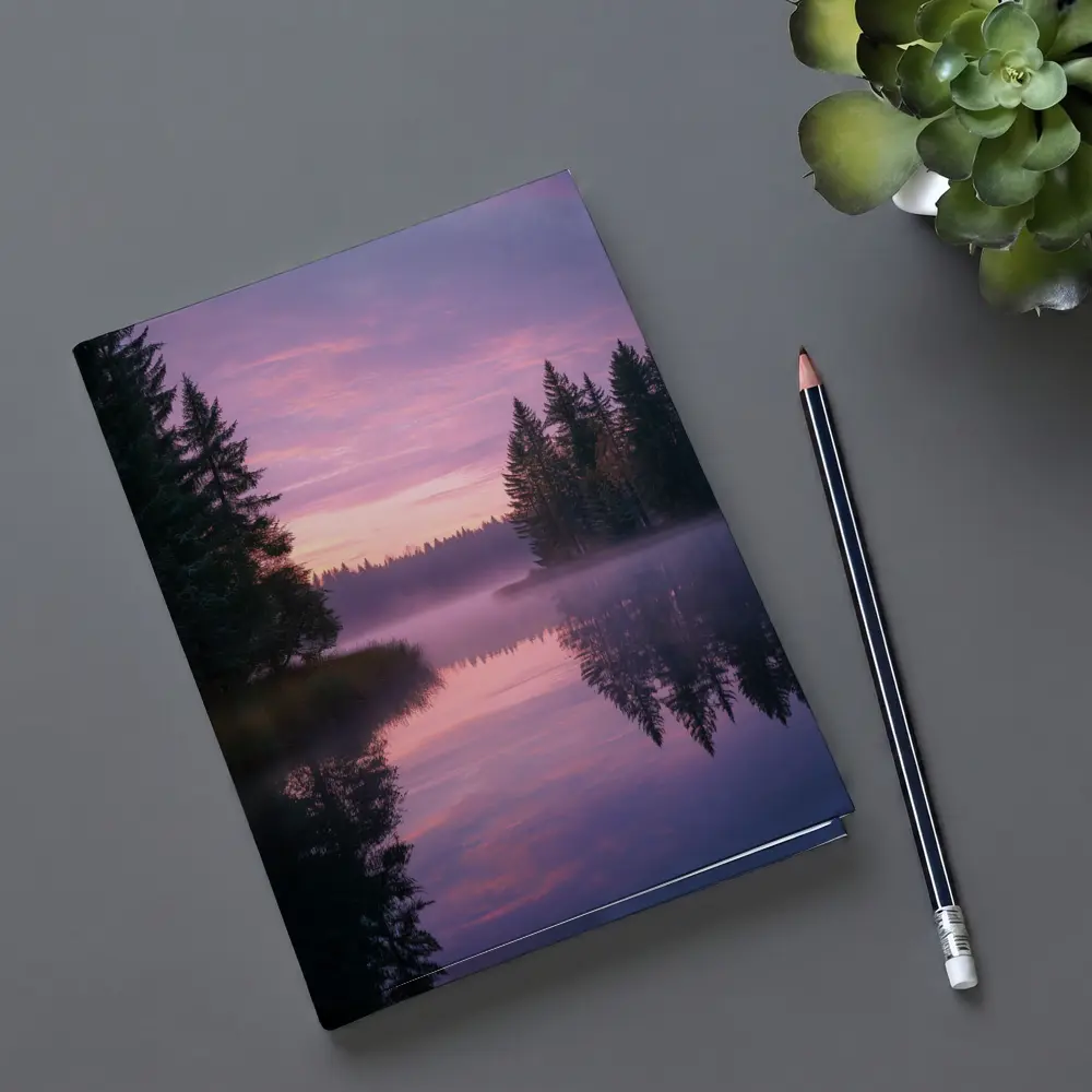 Misty Lake Forest Sunrise Pink Sky – Notebooks