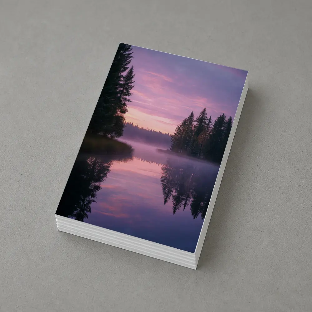 Misty Lake Forest Sunrise Pink Sky – Postcards