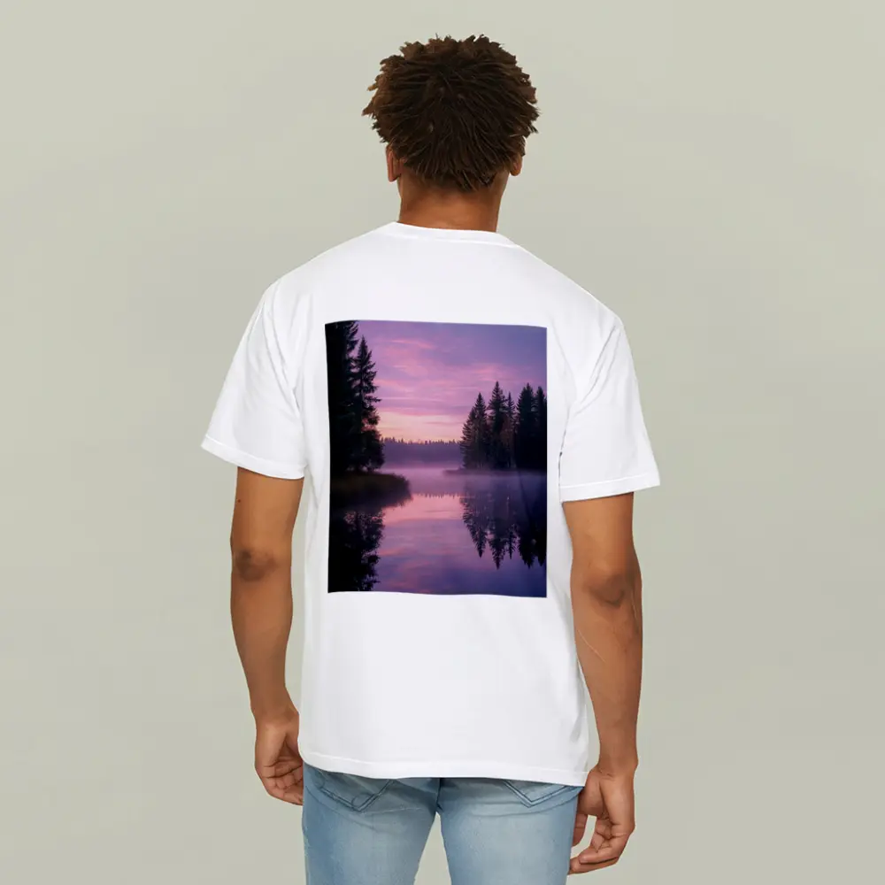 Misty Lake Forest Sunrise Pink Sky – T-Shirts