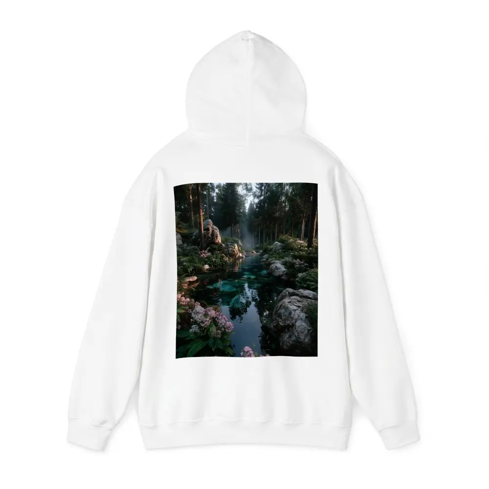 Forest River With Rocks And Pink Flowers – Hoodies