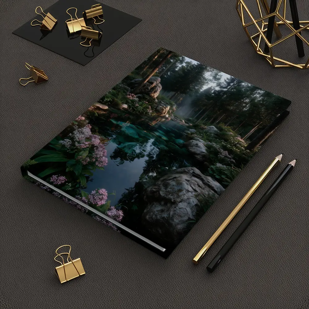 Forest River With Rocks And Pink Flowers – Notebooks