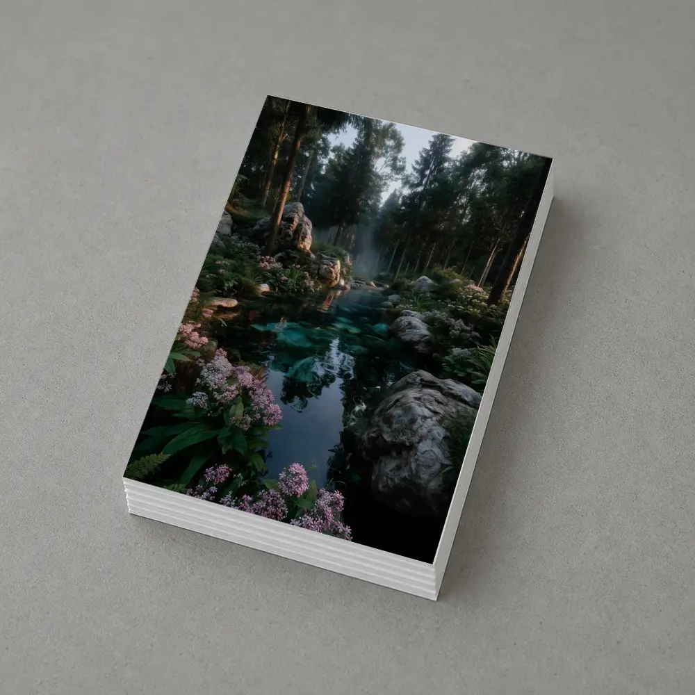 Forest River With Rocks And Pink Flowers – Postcards