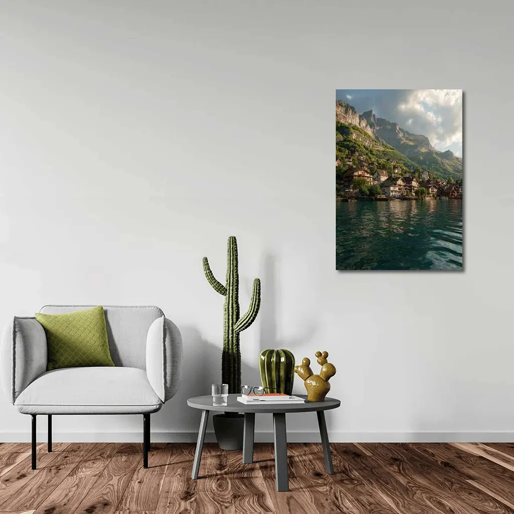 Swiss Alpine Village Lake Mountain Landscape – Wall Art