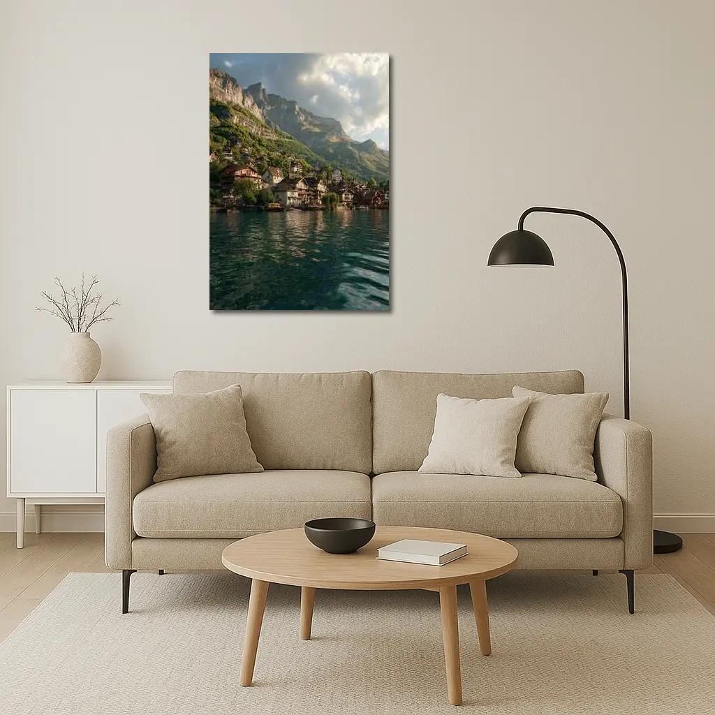 Swiss Alpine Village Lake Mountain Landscape – Wall Art