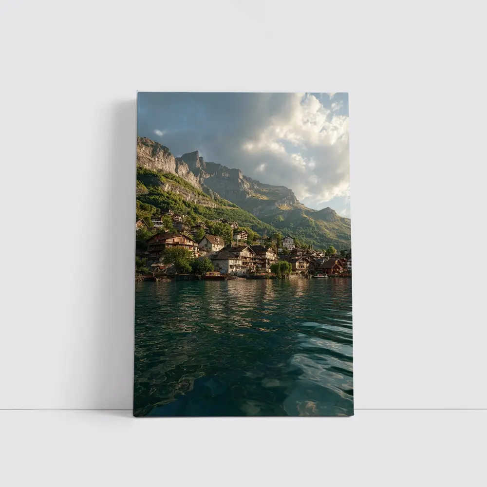 Swiss Alpine Village Lake Mountain Landscape – Wall Art