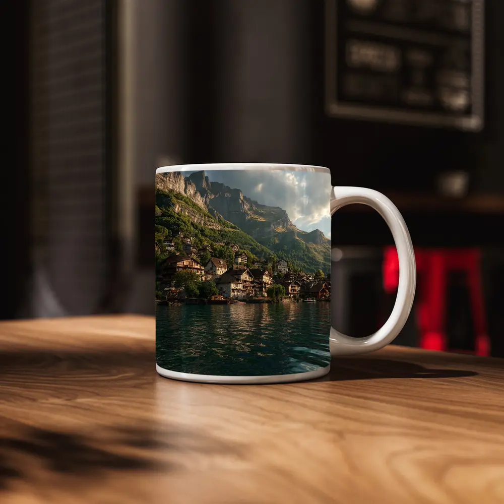 Swiss Alpine Village Lake Mountain Landscape – Mugs
