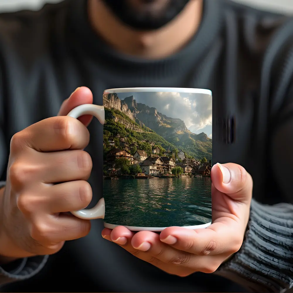 Swiss Alpine Village Lake Mountain Landscape – Mugs