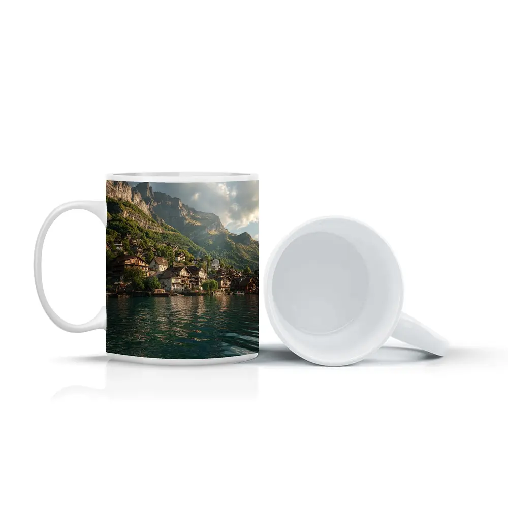 Swiss Alpine Village Lake Mountain Landscape – Mugs