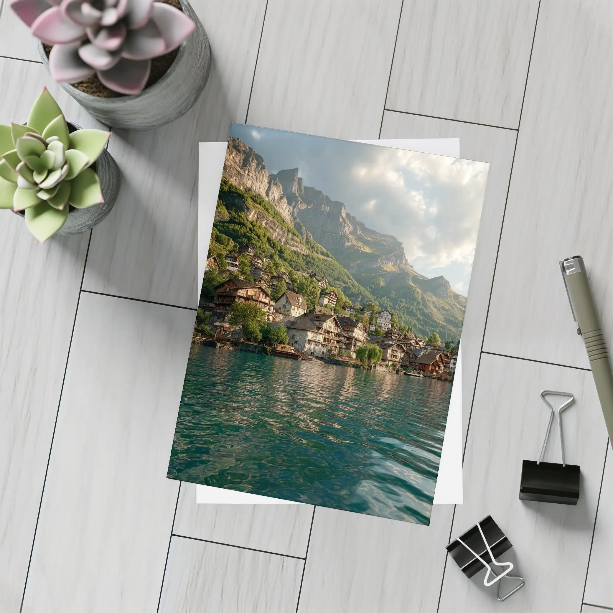 Swiss Alpine Village Lake Mountain Landscape – Postcards