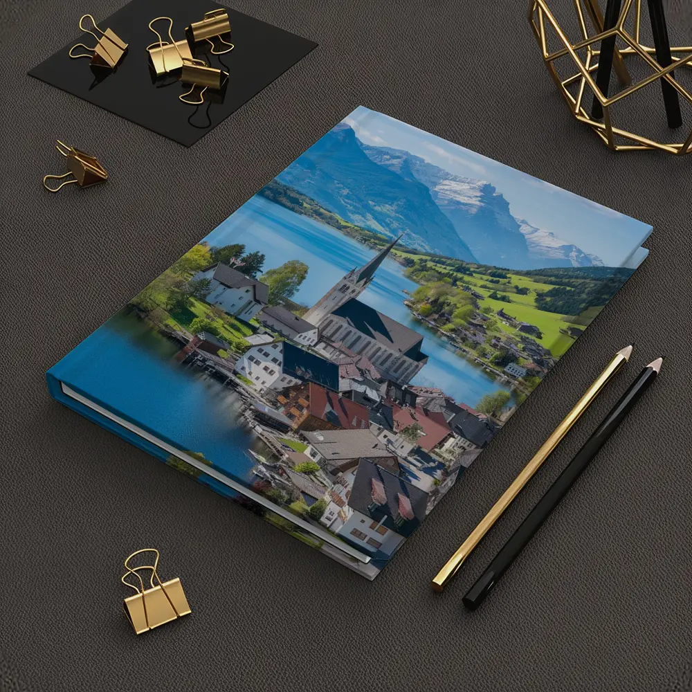 Alpine Lake Village Church Switzerland Mountains – Notebooks