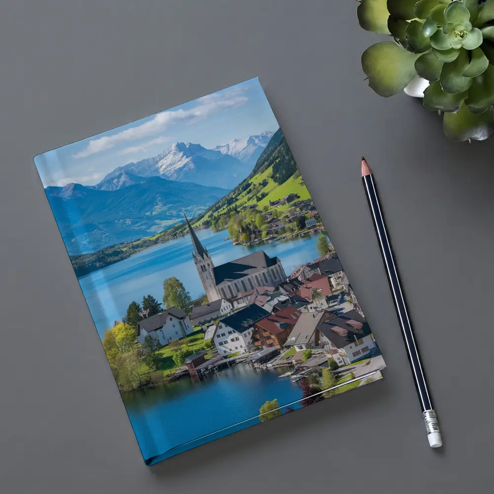 Alpine Lake Village Church Switzerland Mountains – Notebooks