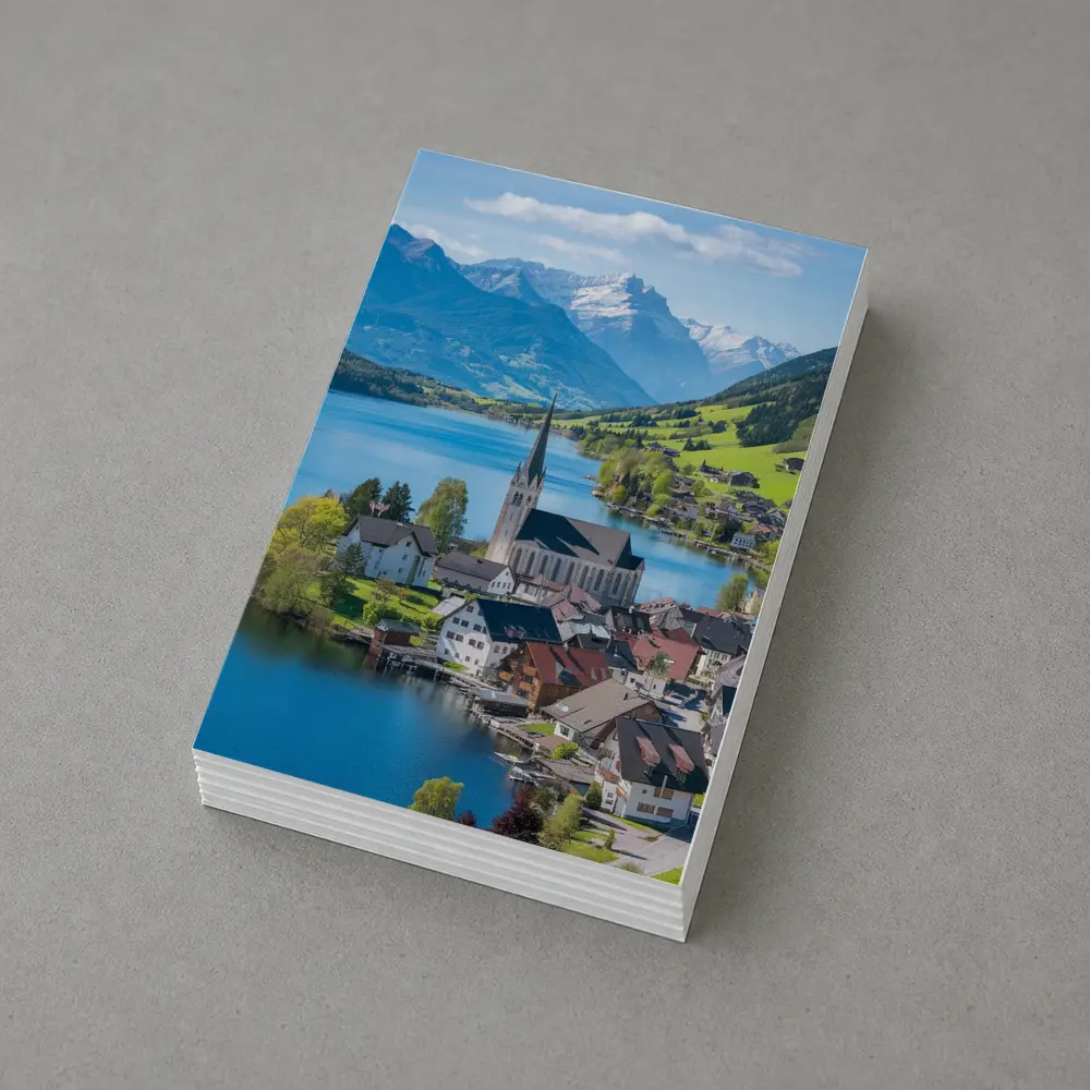 Alpine Lake Village Church Switzerland Mountains – Postcards