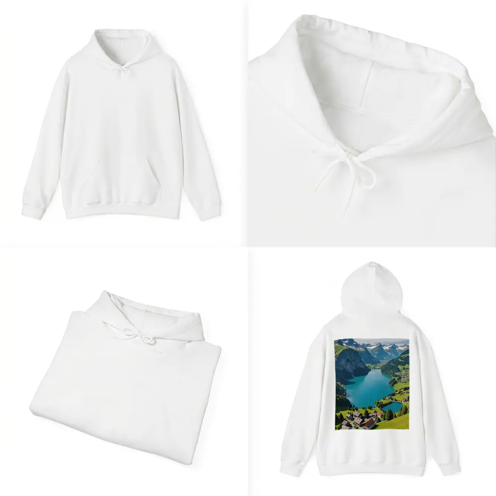 Swiss Alpine Lake Village Mountain Landscape – Hoodies