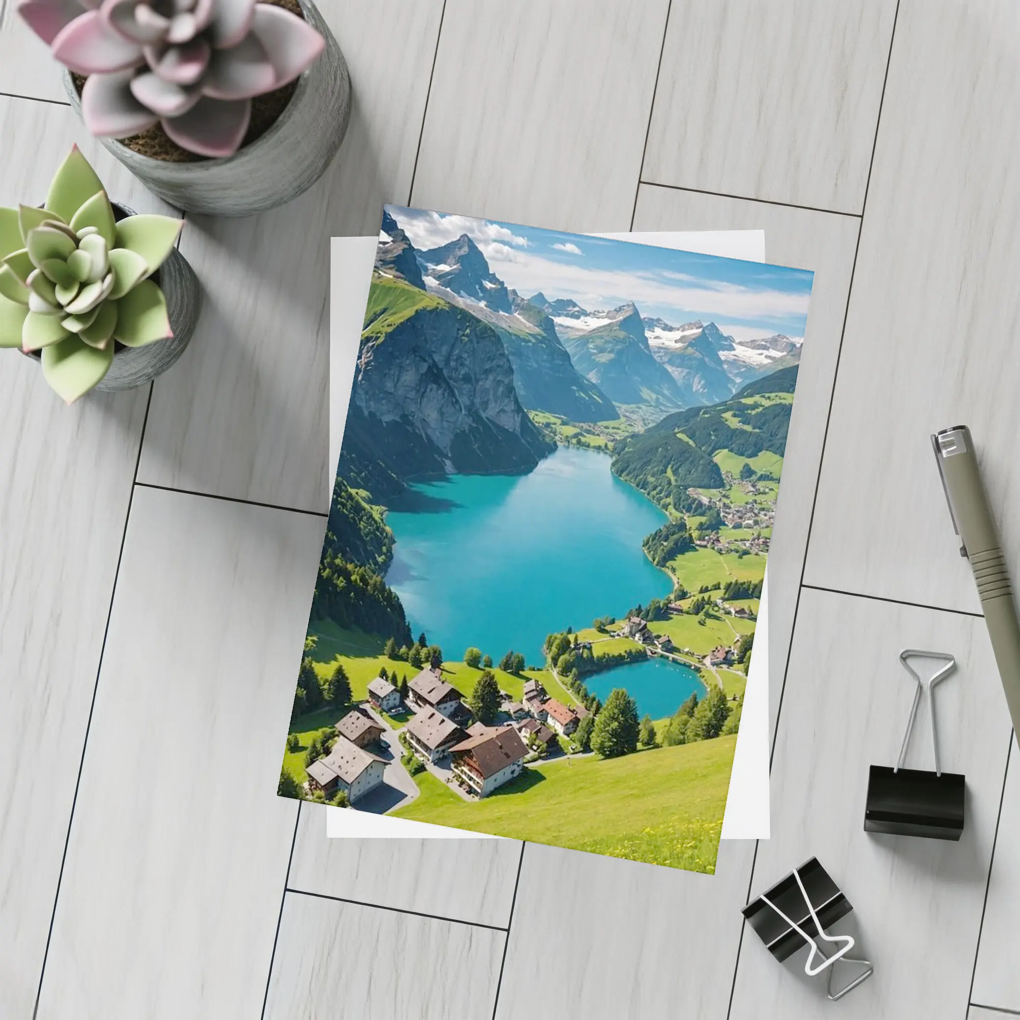 Swiss Alpine Lake Village Mountain Landscape – Postcards