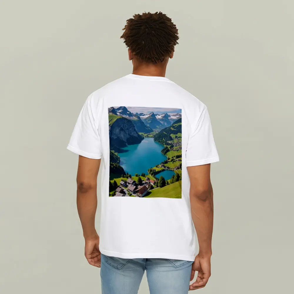 Swiss Alpine Lake Village Mountain Landscape – T-Shirts