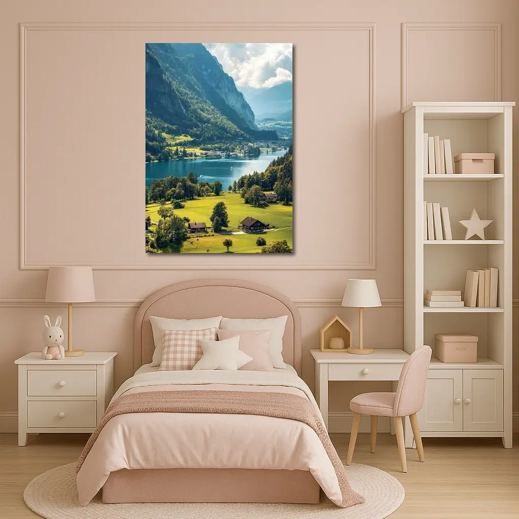 Alpine Lake Valley Green Mountains Switzerland – Wall Art