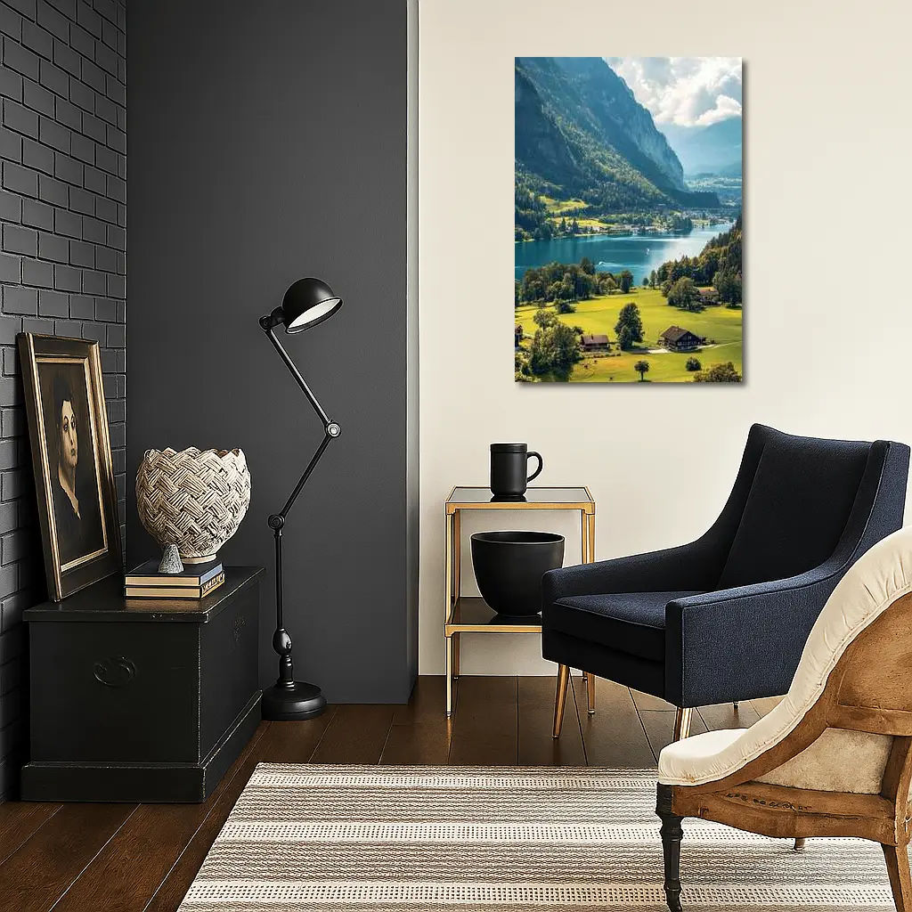 Alpine Lake Valley Green Mountains Switzerland – Wall Art