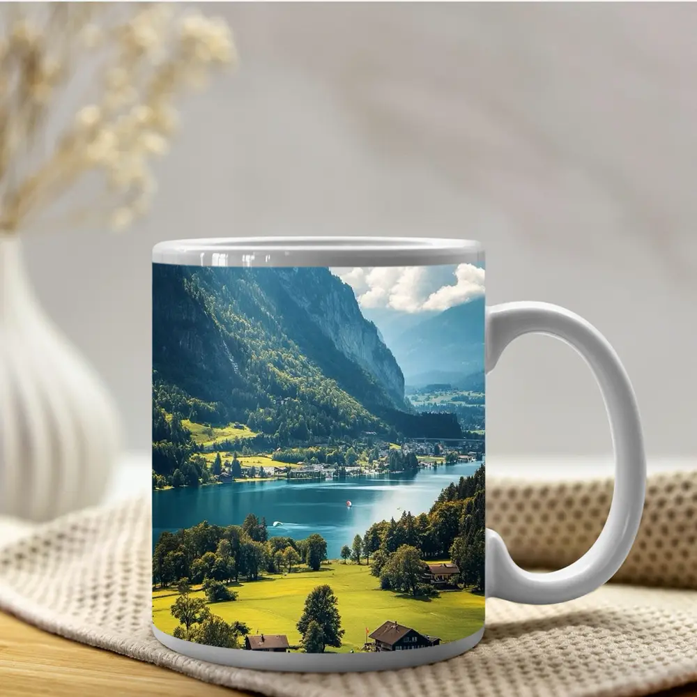 Alpine Lake Valley Green Mountains Switzerland – Mugs