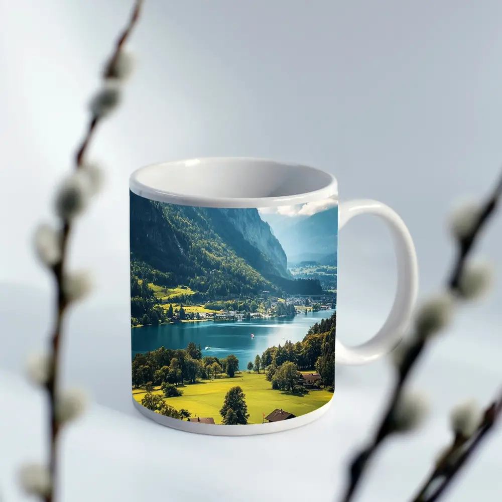 Alpine Lake Valley Green Mountains Switzerland – Mugs