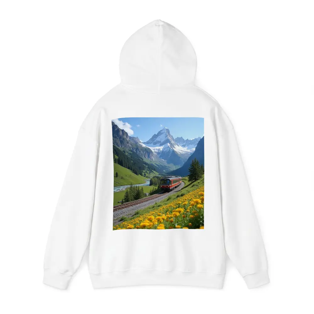Red Train Swiss Alps Yellow Wildflowers Valley – Hoodies