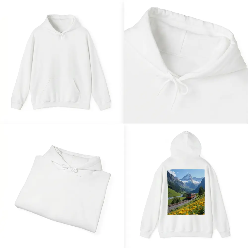Red Train Swiss Alps Yellow Wildflowers Valley – Hoodies