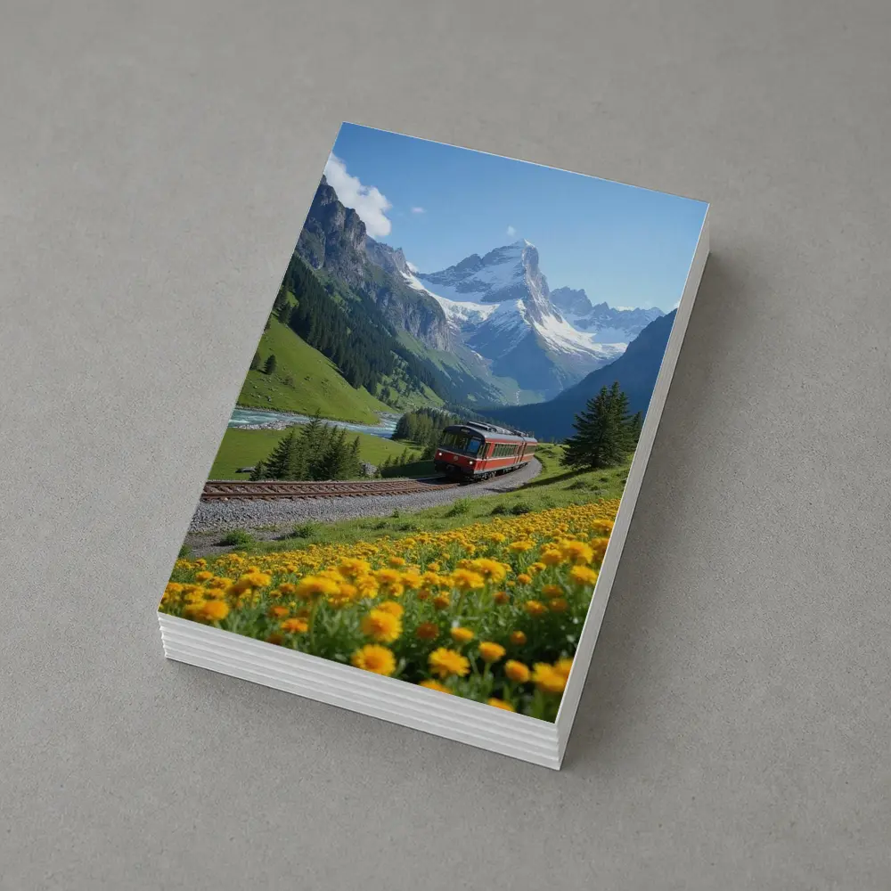 Red Train Swiss Alps Yellow Wildflowers Valley – Postcards