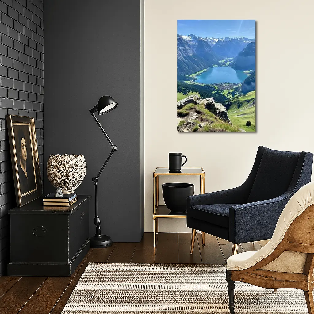 Alpine Lake Valley Green Mountain Landscape – Wall Art