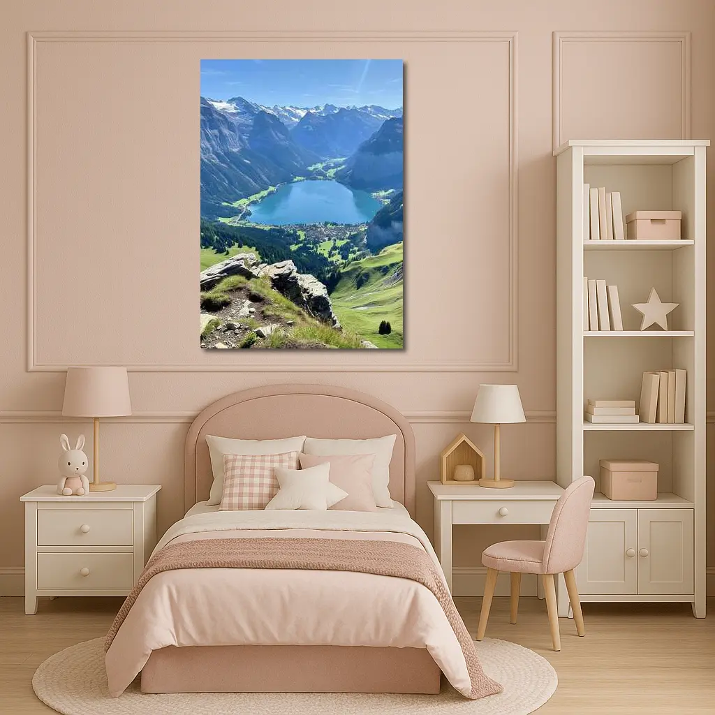 Alpine Lake Valley Green Mountain Landscape – Wall Art