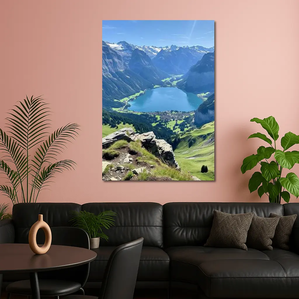 Alpine Lake Valley Green Mountain Landscape – Wall Art