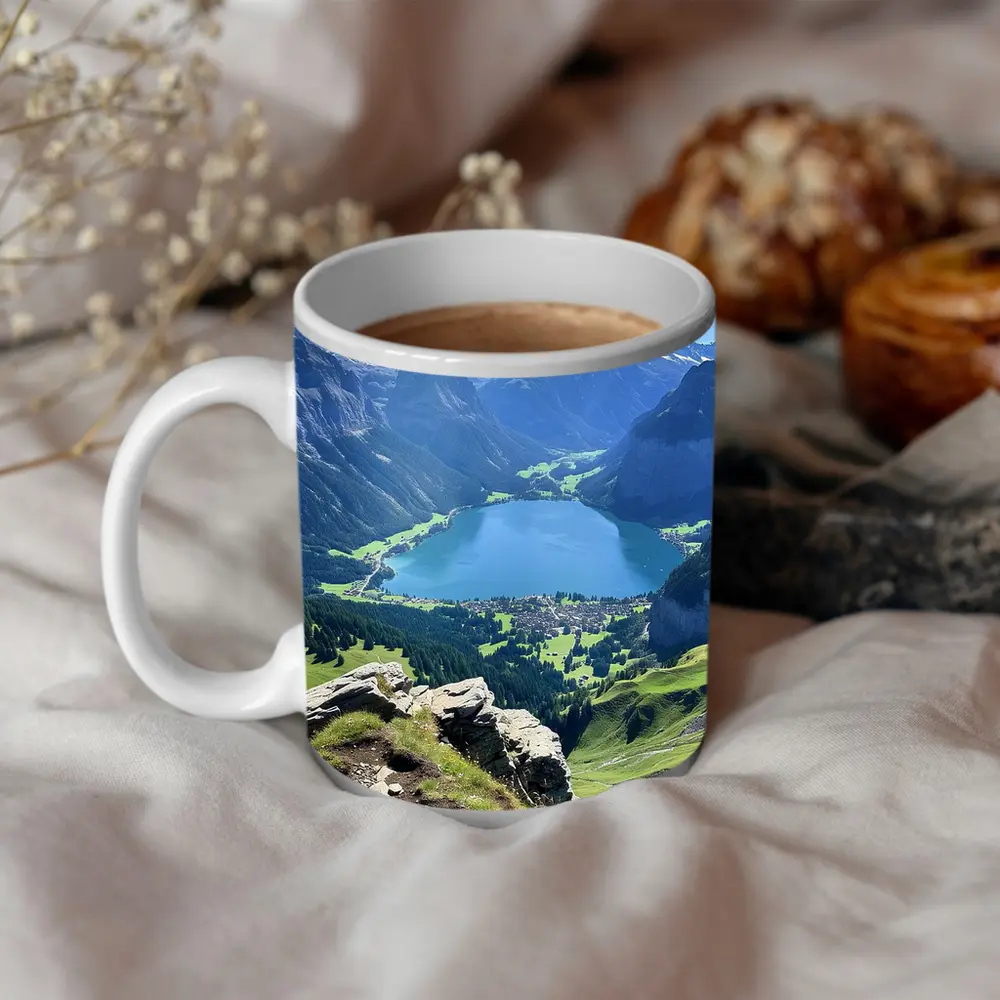 Alpine Lake Valley Green Mountain Landscape – Mugs
