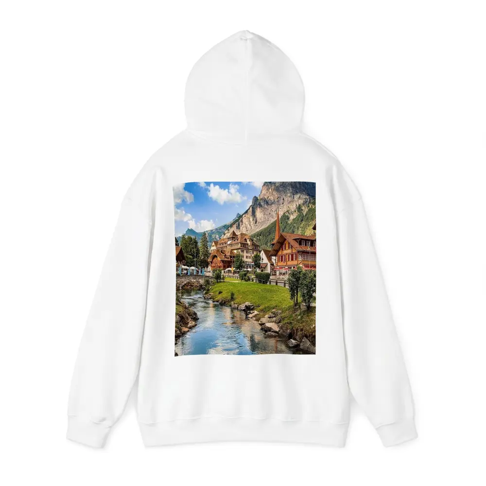 Swiss Alpine Village Stream Mountains Scenic View – Hoodies