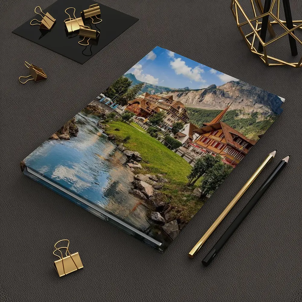 Swiss Alpine Village Stream Mountains Scenic View – Notebooks