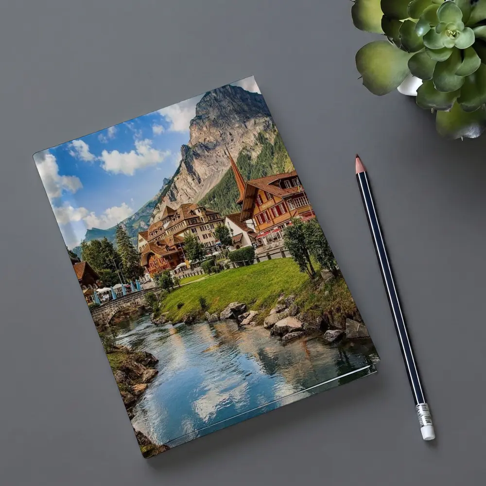 Swiss Alpine Village Stream Mountains Scenic View – Notebooks