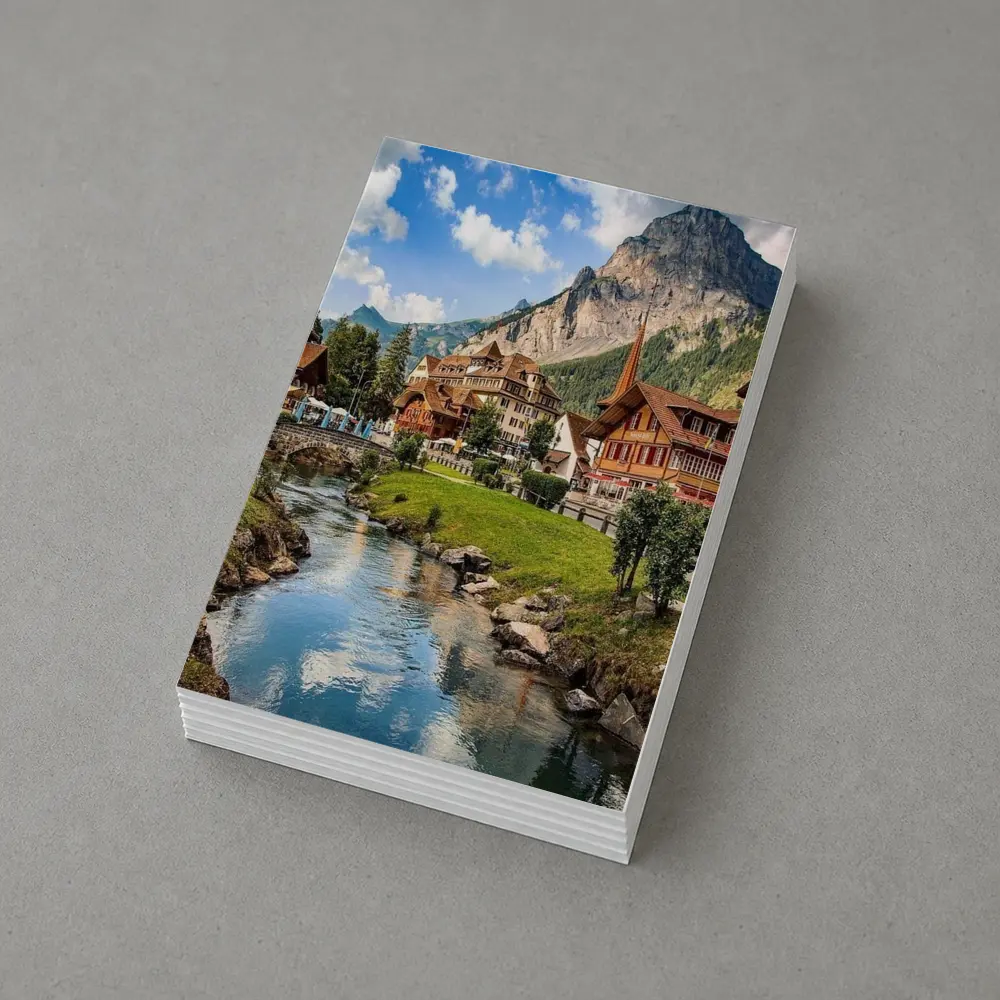 Swiss Alpine Village Stream Mountains Scenic View – Postcards