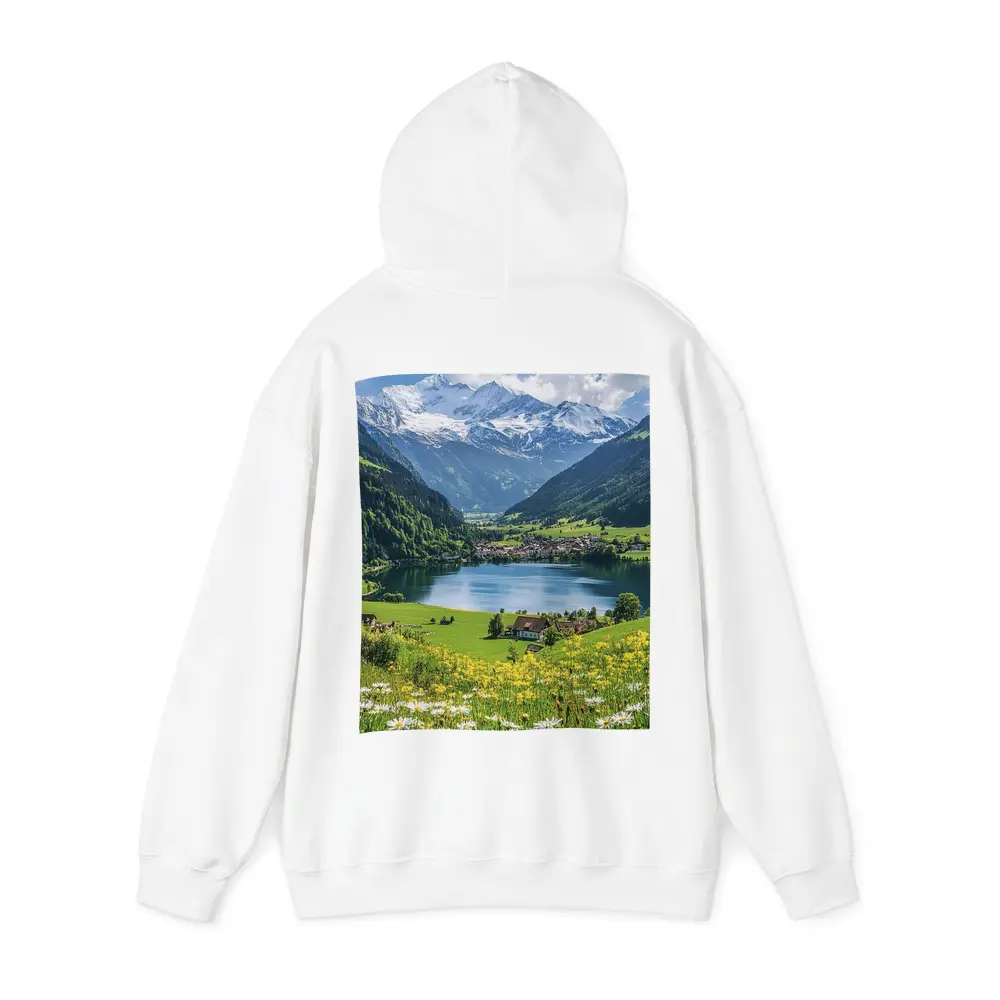 Alpine Lake Village Snow Capped Mountains Daisies – Hoodies