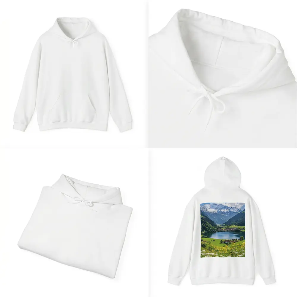 Alpine Lake Village Snow Capped Mountains Daisies – Hoodies