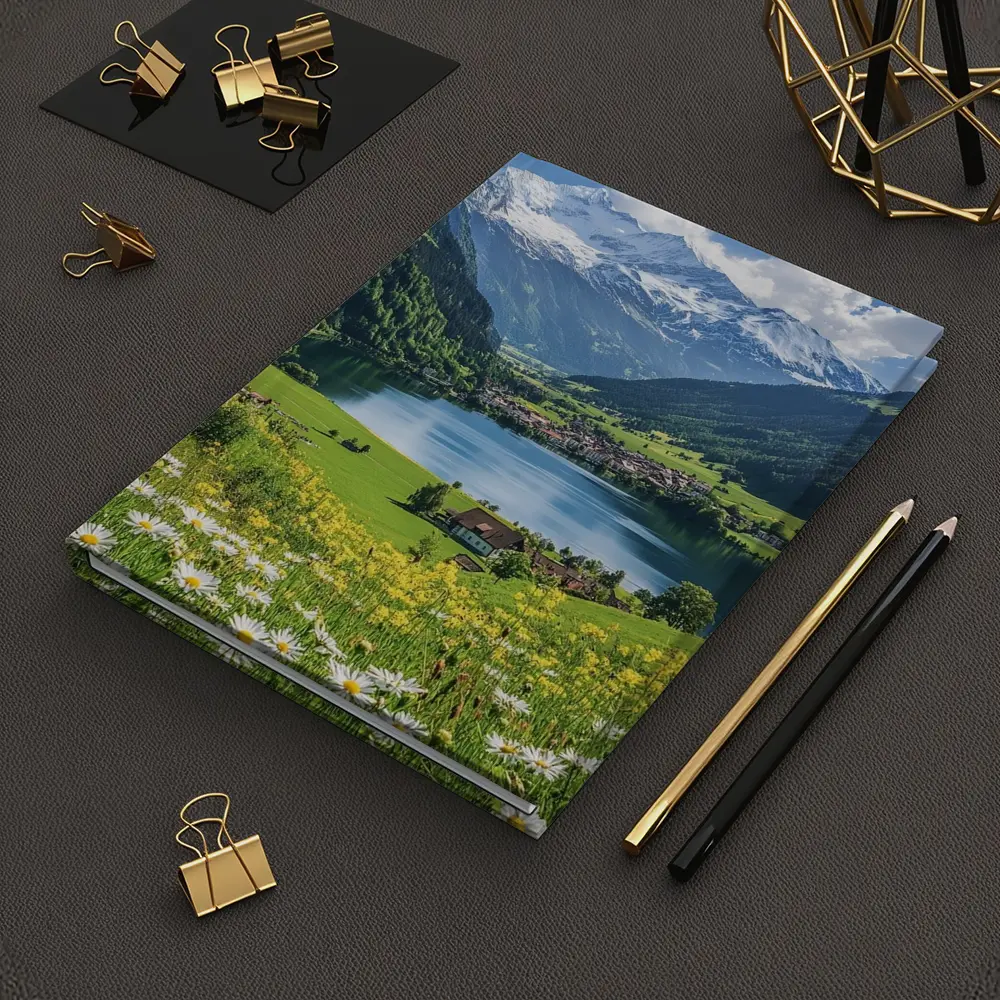 Alpine Lake Village Snow Capped Mountains Daisies – Notebooks