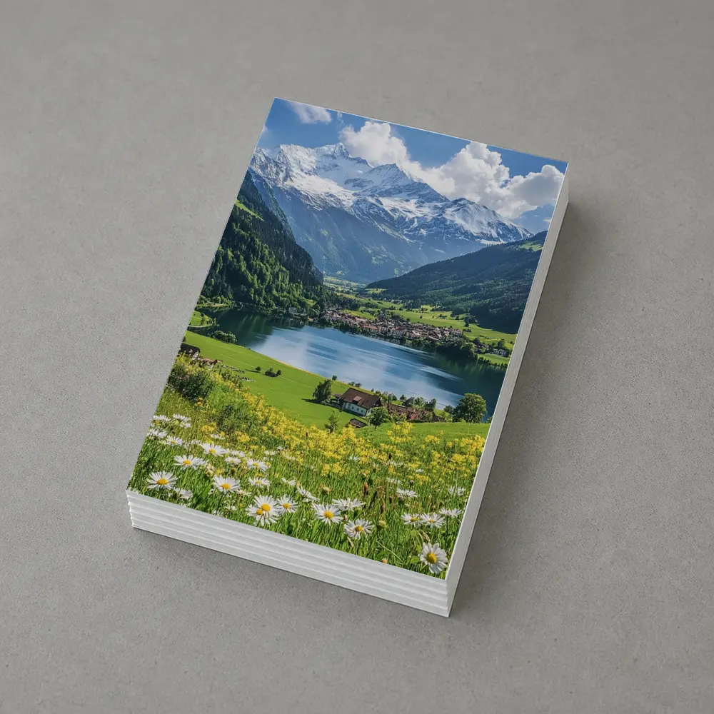 Alpine Lake Village Snow Capped Mountains Daisies – Postcards