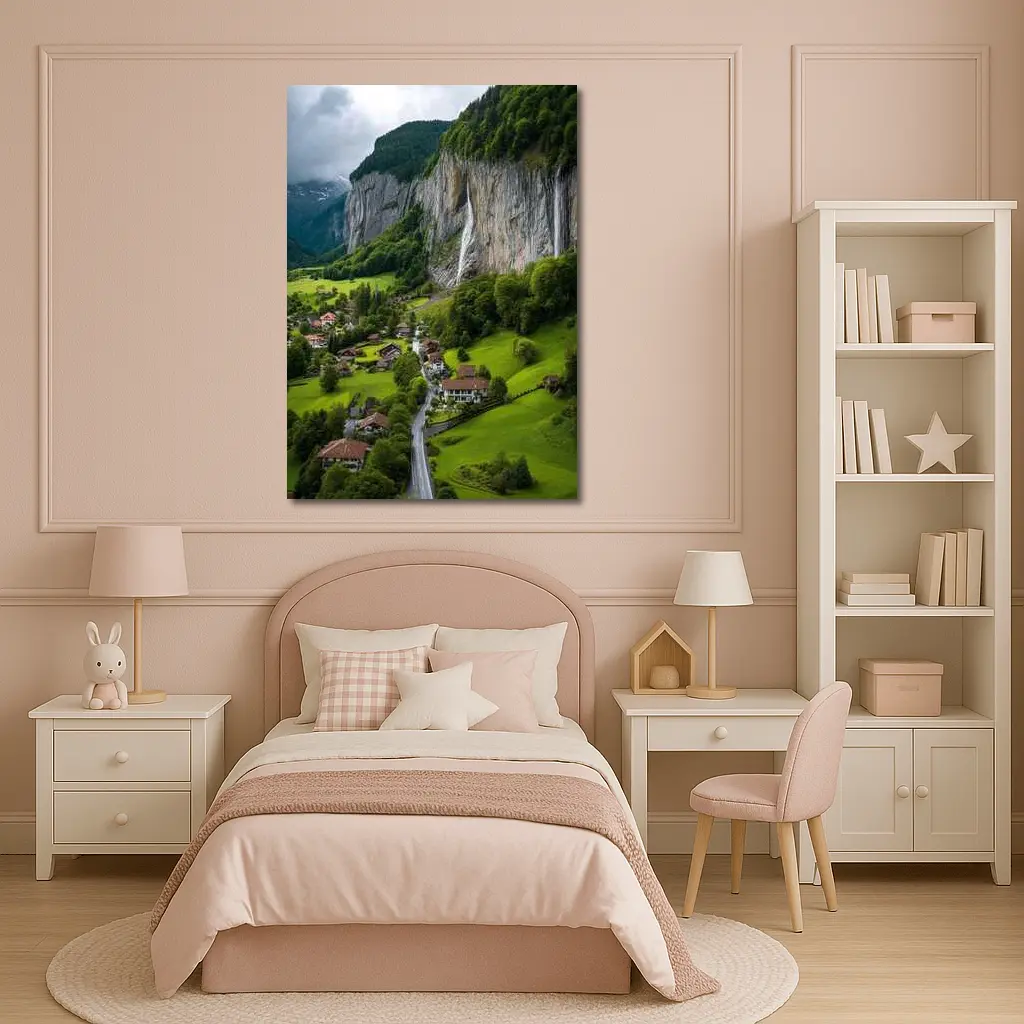 Lauterbrunnen Valley Waterfall Swiss Alpine Village – Wall Art