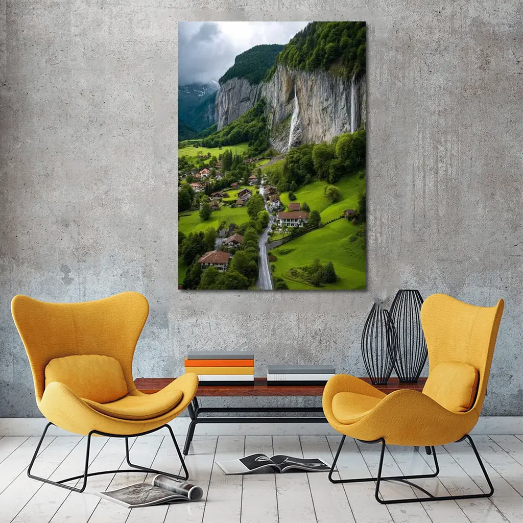 Lauterbrunnen Valley Waterfall Swiss Alpine Village – Wall Art