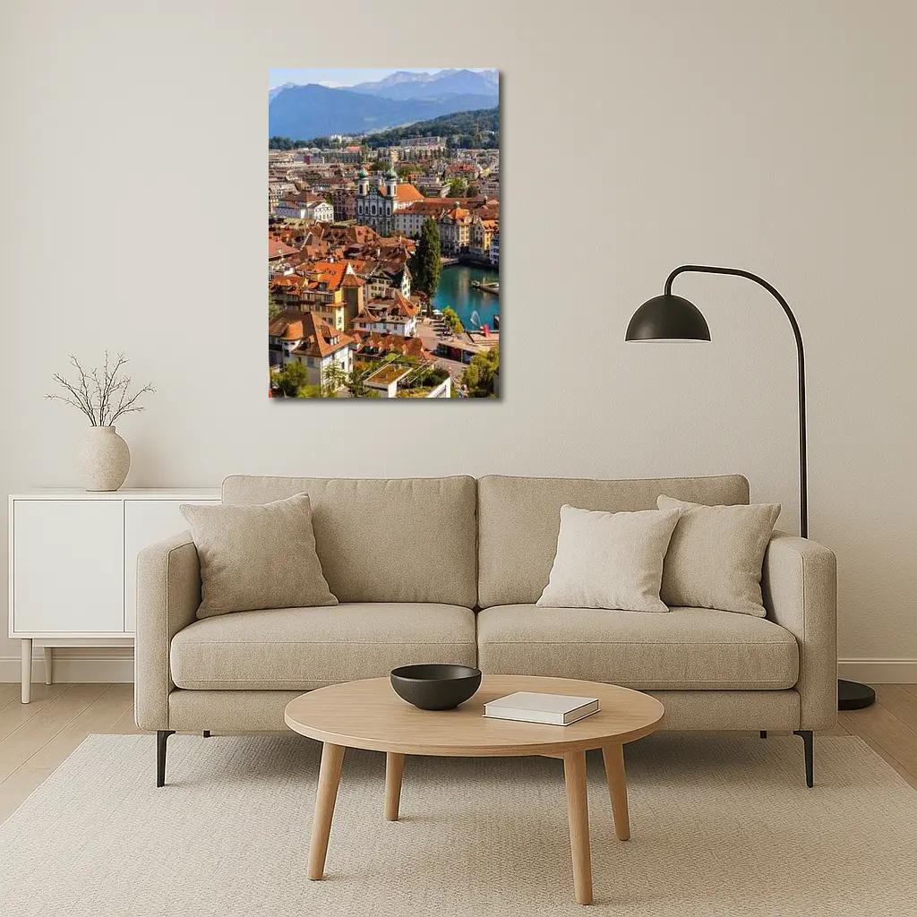 Lucerne Old Town Aerial View Alps Switzerland – Wall Art