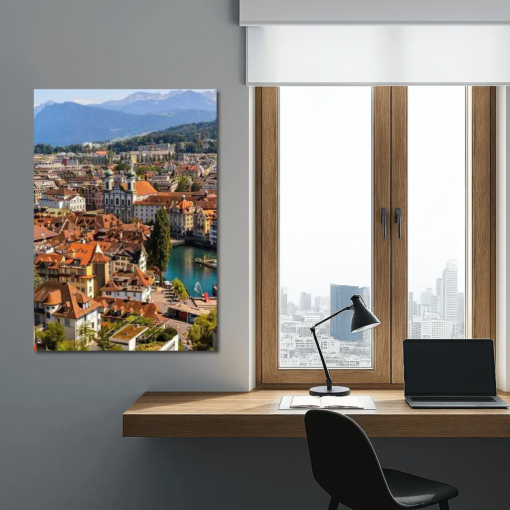 Lucerne Old Town Aerial View Alps Switzerland – Wall Art