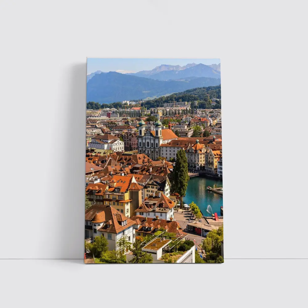 Lucerne Old Town Aerial View Alps Switzerland – Wall Art
