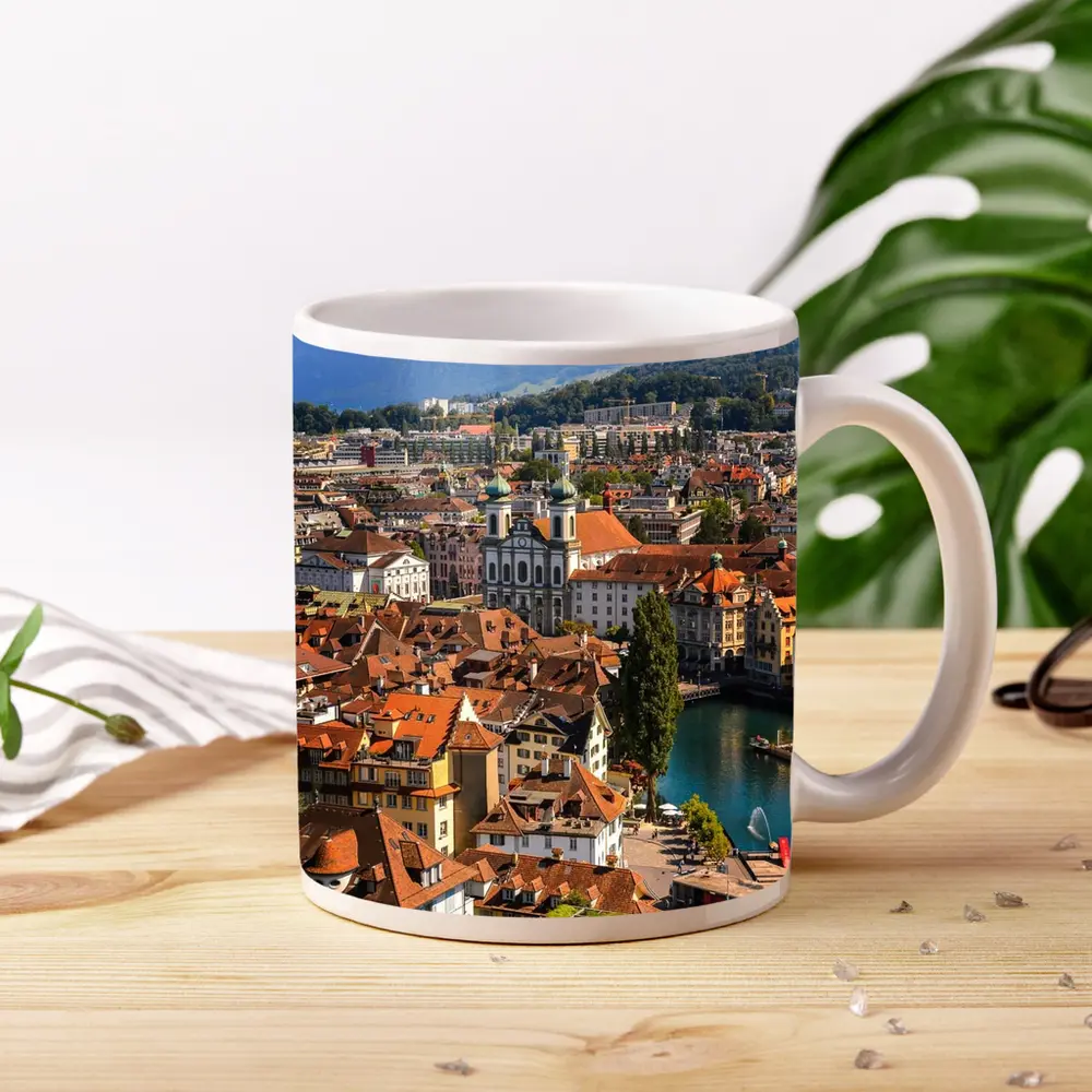 Lucerne Old Town Aerial View Alps Switzerland – Mugs