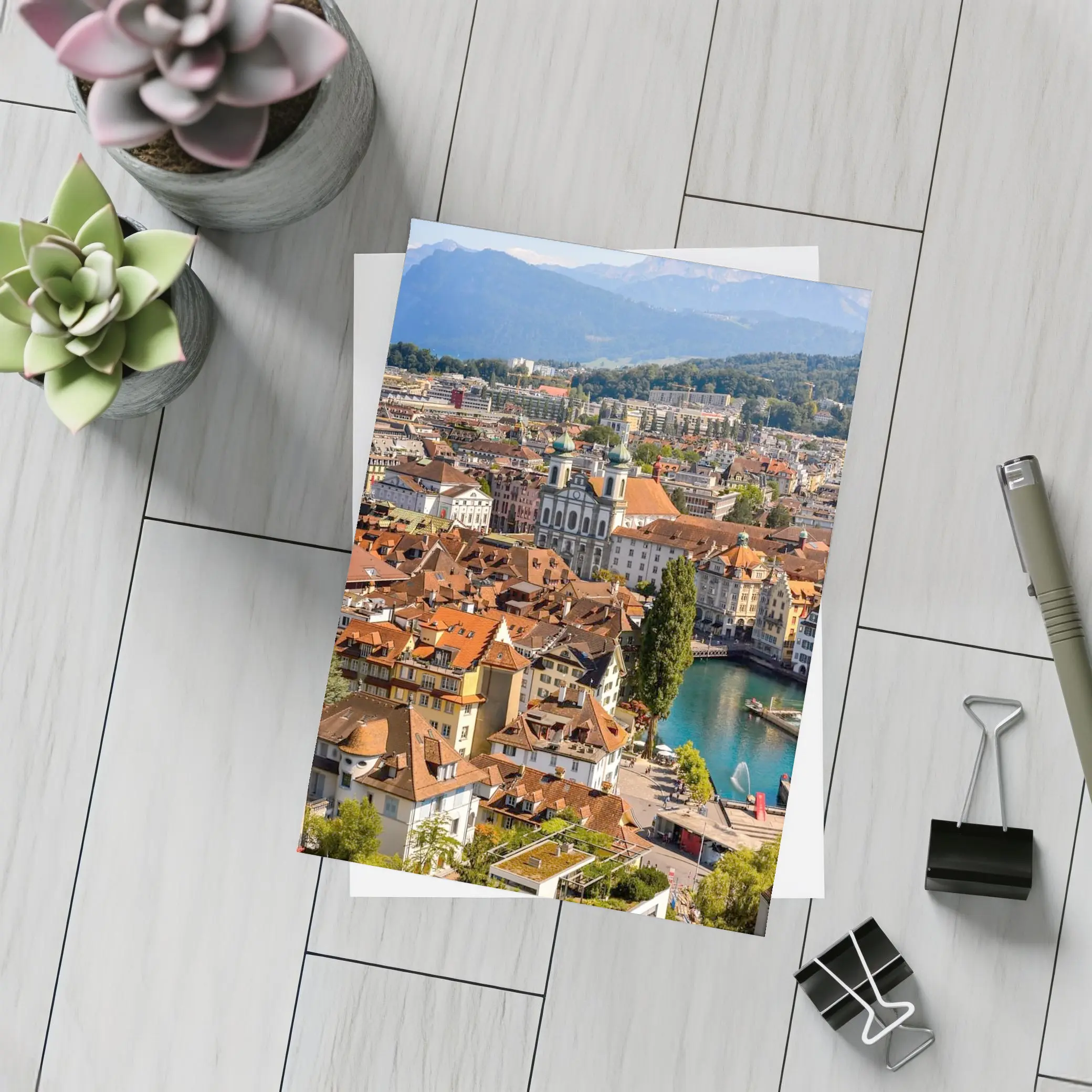 Lucerne Old Town Aerial View Alps Switzerland – Postcards