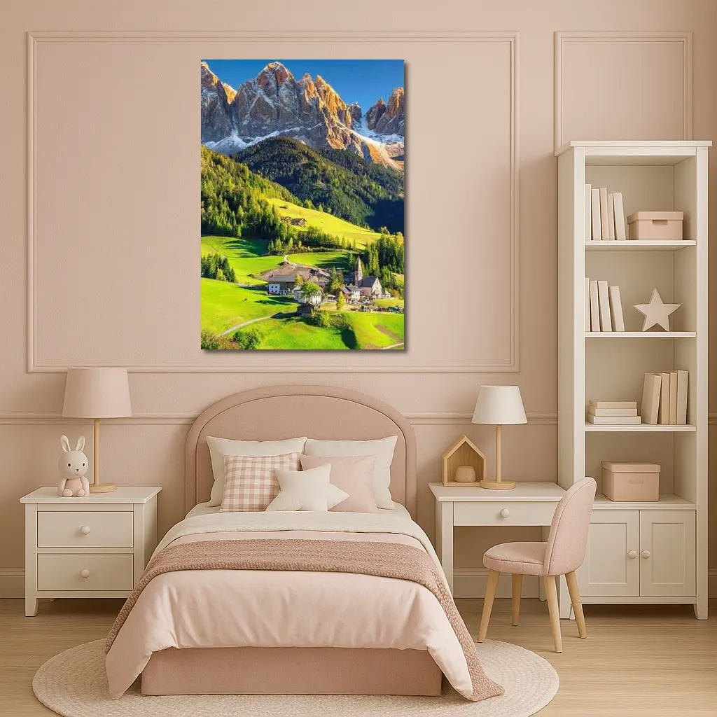 Dolomites Alpine Village Green Mountain Valley – Wall Art