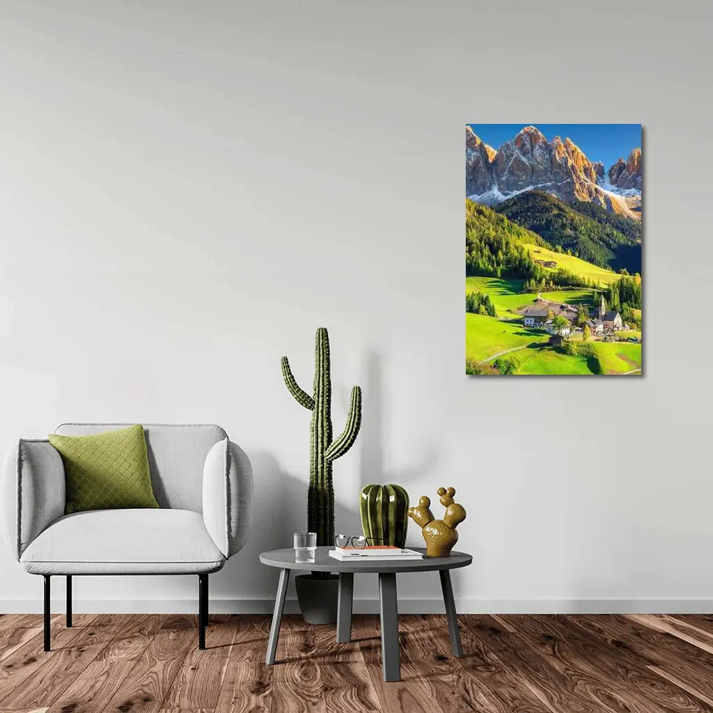 Dolomites Alpine Village Green Mountain Valley – Wall Art