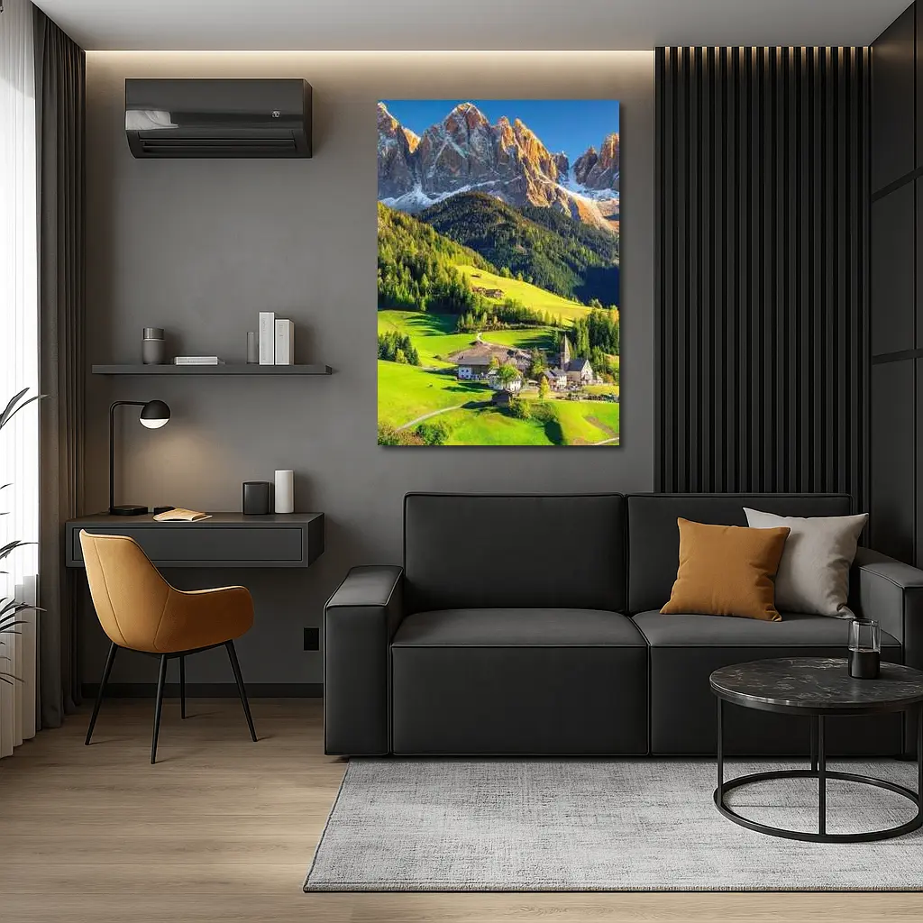Dolomites Alpine Village Green Mountain Valley – Wall Art