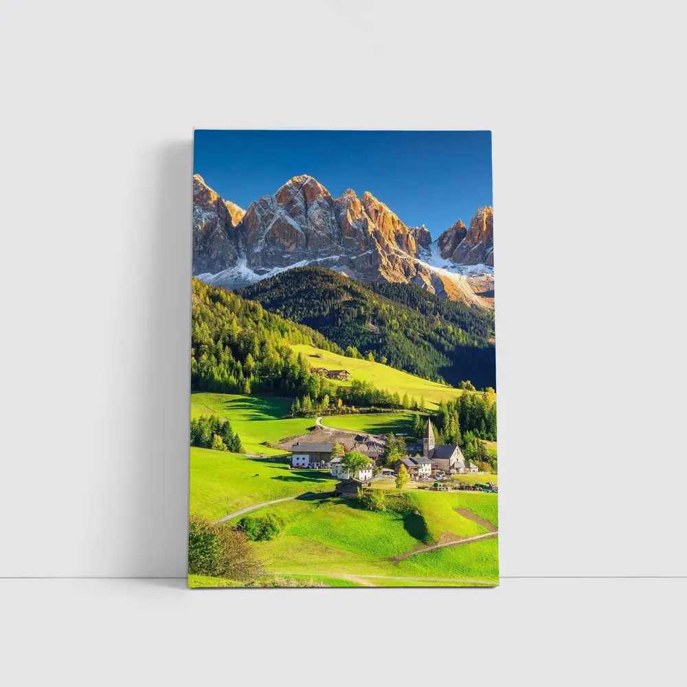 Dolomites Alpine Village Green Mountain Valley – Wall Art