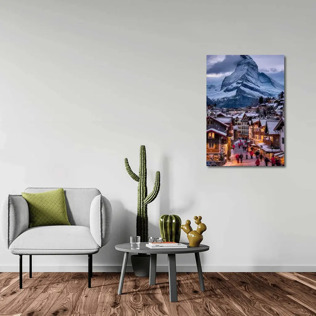 Matterhorn Peak Over Zermatt Winter Village – Wall Art